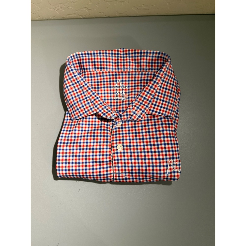 Rhoback Mens XXL Performance Polo Shirt Red White Blue Gingham American Flag Dog